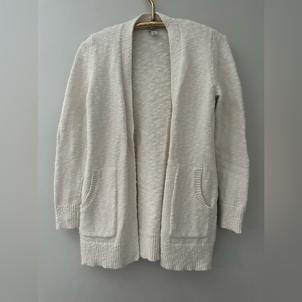 LL Bean Cardigan Cream-colored Womens Size small Petite 100% cotton Ragg Classic